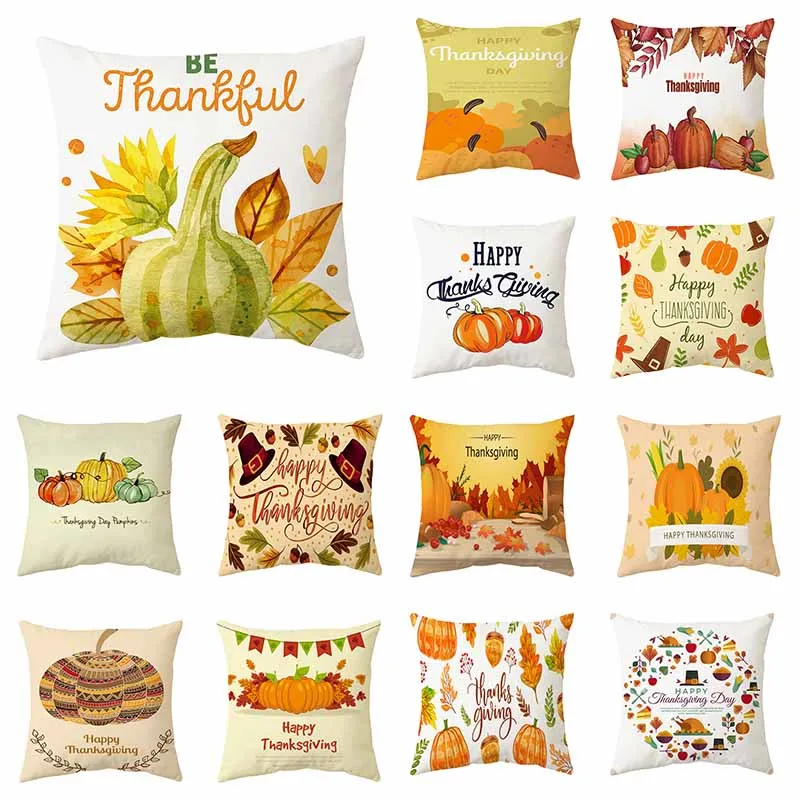 

Thanks Giving Cushion Cover Pillowcase printed 45x45cm Decorative Pillows Sofa Cushions Home Decor Yellow Pumpkin Pillow Cases