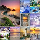 Алмазная живопись сделай сам, пейзаж, мозаика, Набор для вышивки крестиком 5D, алмазная живопись, закат, пляж, цветы, стразы, украшение для вышивки