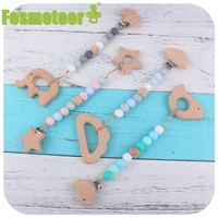 fosmeteor 1set animal baby teether customized pacifier clip chain set grade silicone chews nurse gift toys teething necklace