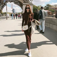 casual slim maxi knitted women winter 2020 new warm elasticity pullover o neck long sleeves pencil party dress elegant bodycon