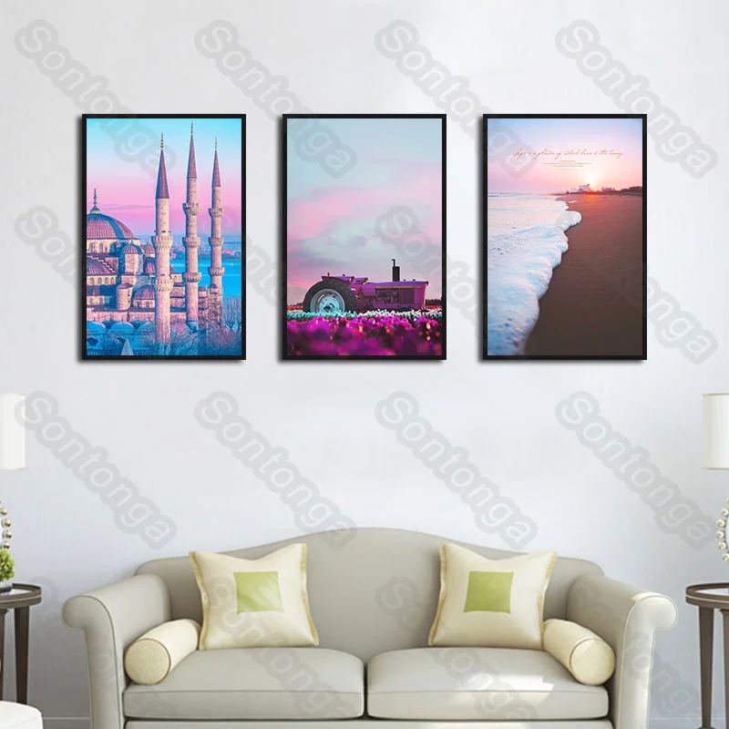 

Beach Castle Art Canvas Art Poster Sofa Background Simple Bedroom Bedside Oil Painting Creative Modern Living Room Decorative