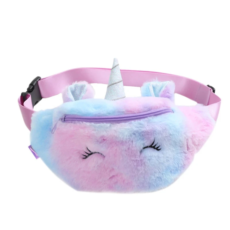 

Girls Plush Fanny Waist Packs Unicorn Waist Bag Women Sports Camping Belt Bag