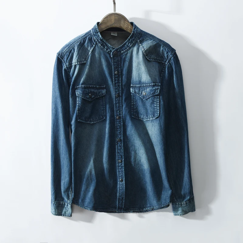 Рубашка мужская джинсовая с длинным рукавом Классическая модная повседневная