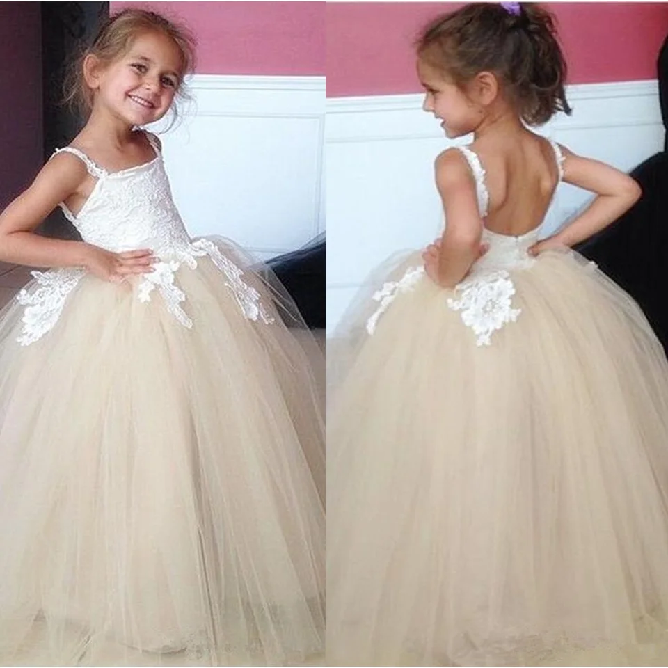 Платья для девочек на спагетти из тюля цвета шампанского первого причастия