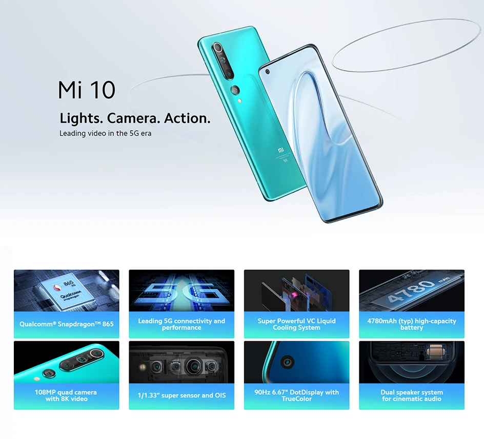Глобальная версия Xiaomi Mi 10 8 ГБ 128 ГБ/256 Snapdragon 865 Octa Core 108MP Quad Camera 5G смартфон 6 67 &quotAMOLED