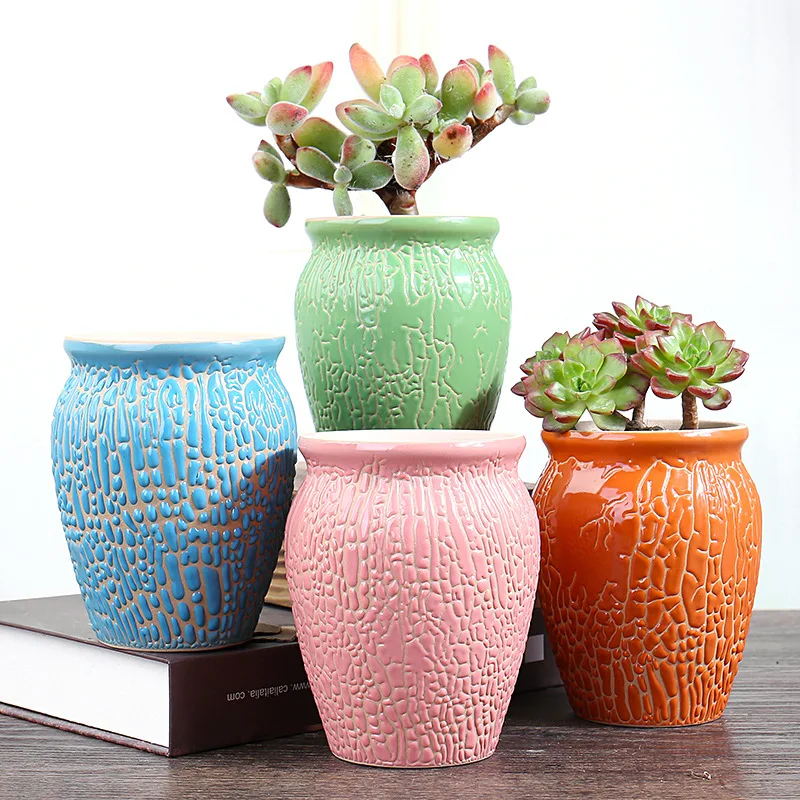 

4 Pcs Set Indoor Imitation Gardening Plant Mini Flower Pot Ceramic Retro Green Plant Flower Cultivation Pot
