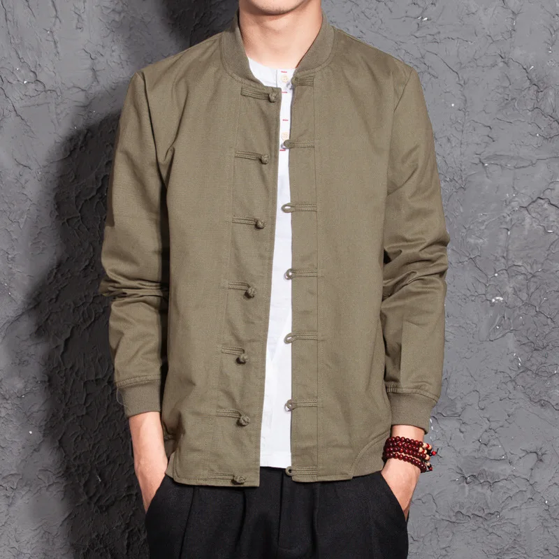 Мужская традиционная китайская одежда весенне-осенний однотонный костюм танга