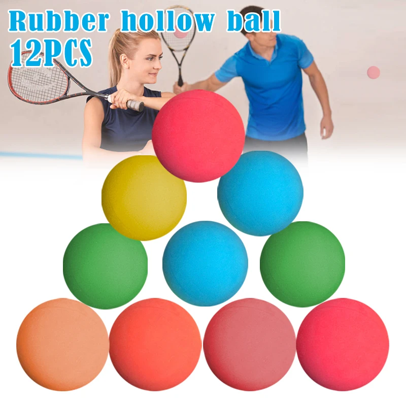 

12pcs/lot 5.5cm Rubber High Bouncing Squash Ball Rubber Low Speed Hollow Racket Ball Practice Training Random Color