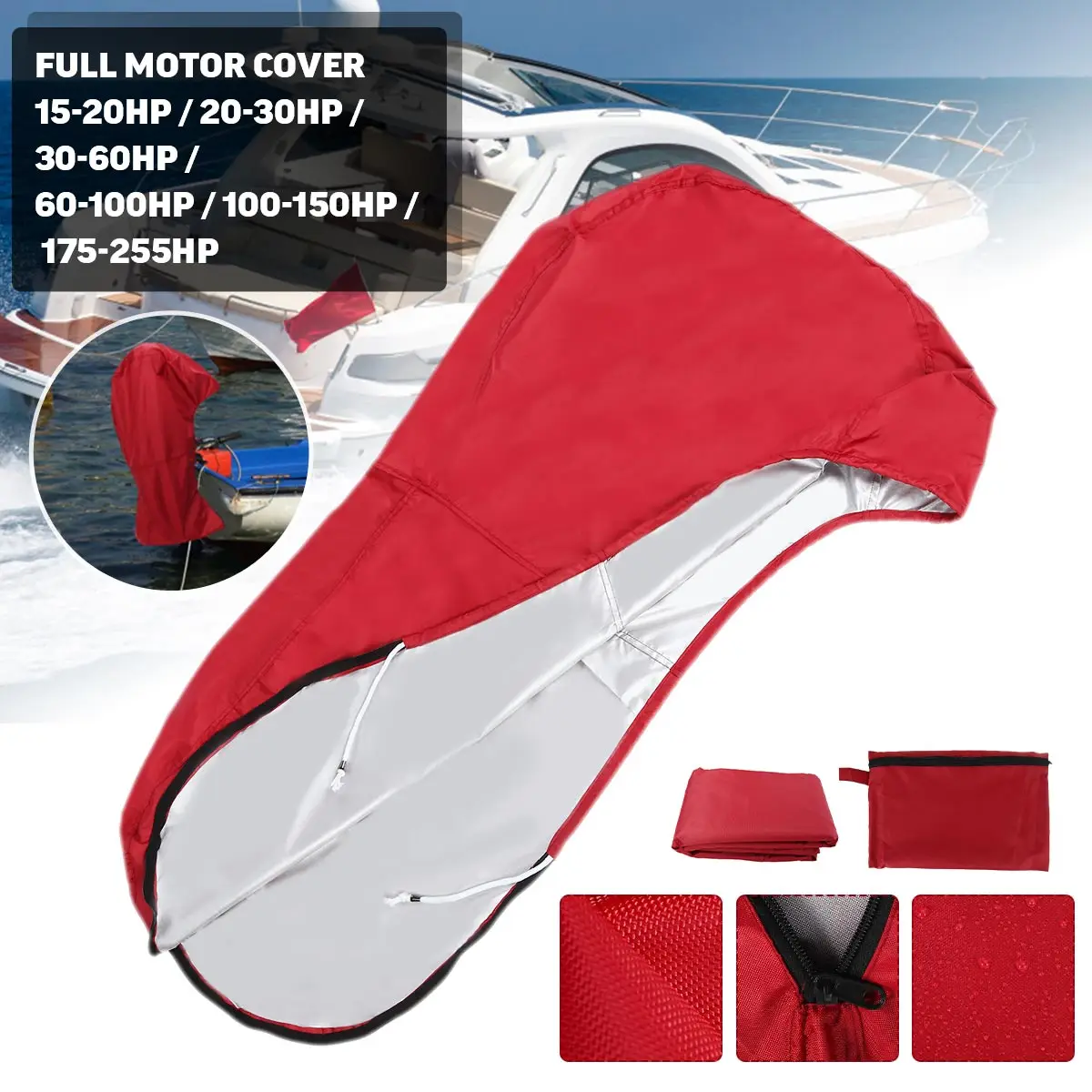 

420D 6-225HP Boat Outboard Full Engine Cover Protection Waterproof Sunshade Dust-proof For 6-225HP Motor Red