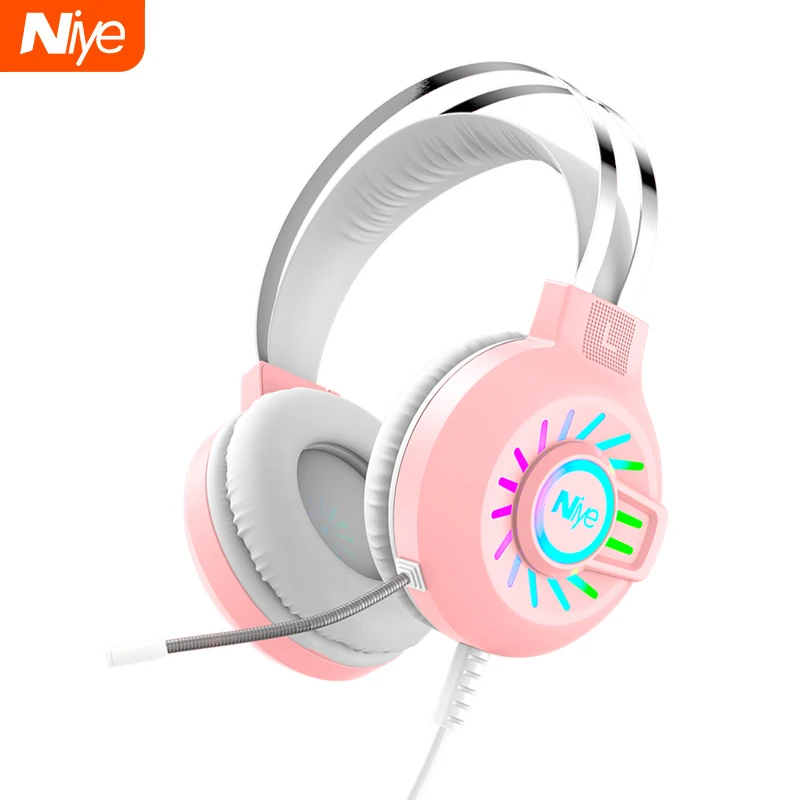 Игровые наушники розовая гарнитура для геймеров проводная USB-гарнитура ПК