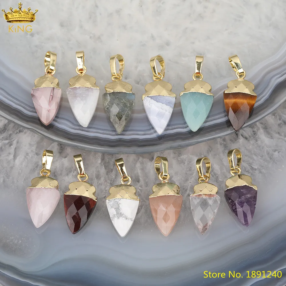 

5Pcs/Lot Natural Purple Agates Stone Arrow Head Pendant Necklace For Women Crystal Stone Jewelry Charms DIY Making HS-79KBI