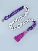 yuokiaa natural white howlite turquoise amethyst beads mala necklaces japamala 108 beaded with buddha charms tassel necklace