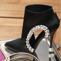 black women pumps rhinestone high heels botas sexy pointed toe women pumps wedding dress shoes hollow out summer boot mujer