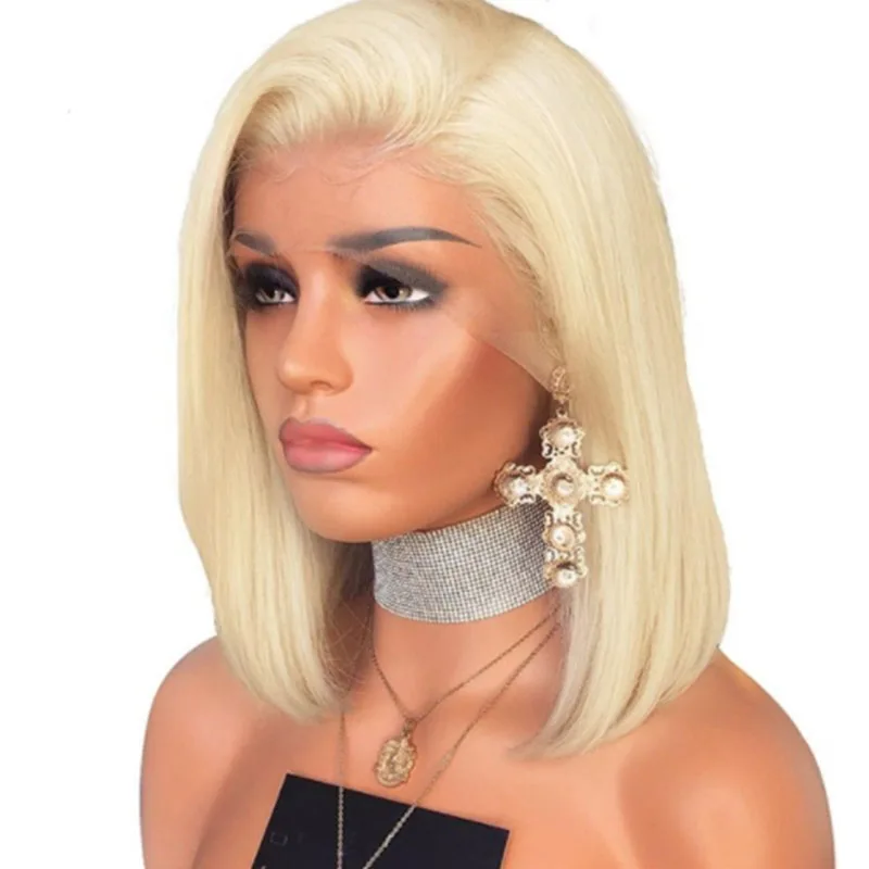 13x4 прямые кружевные передние короткие парики боб 613 блонд Remy бразильские