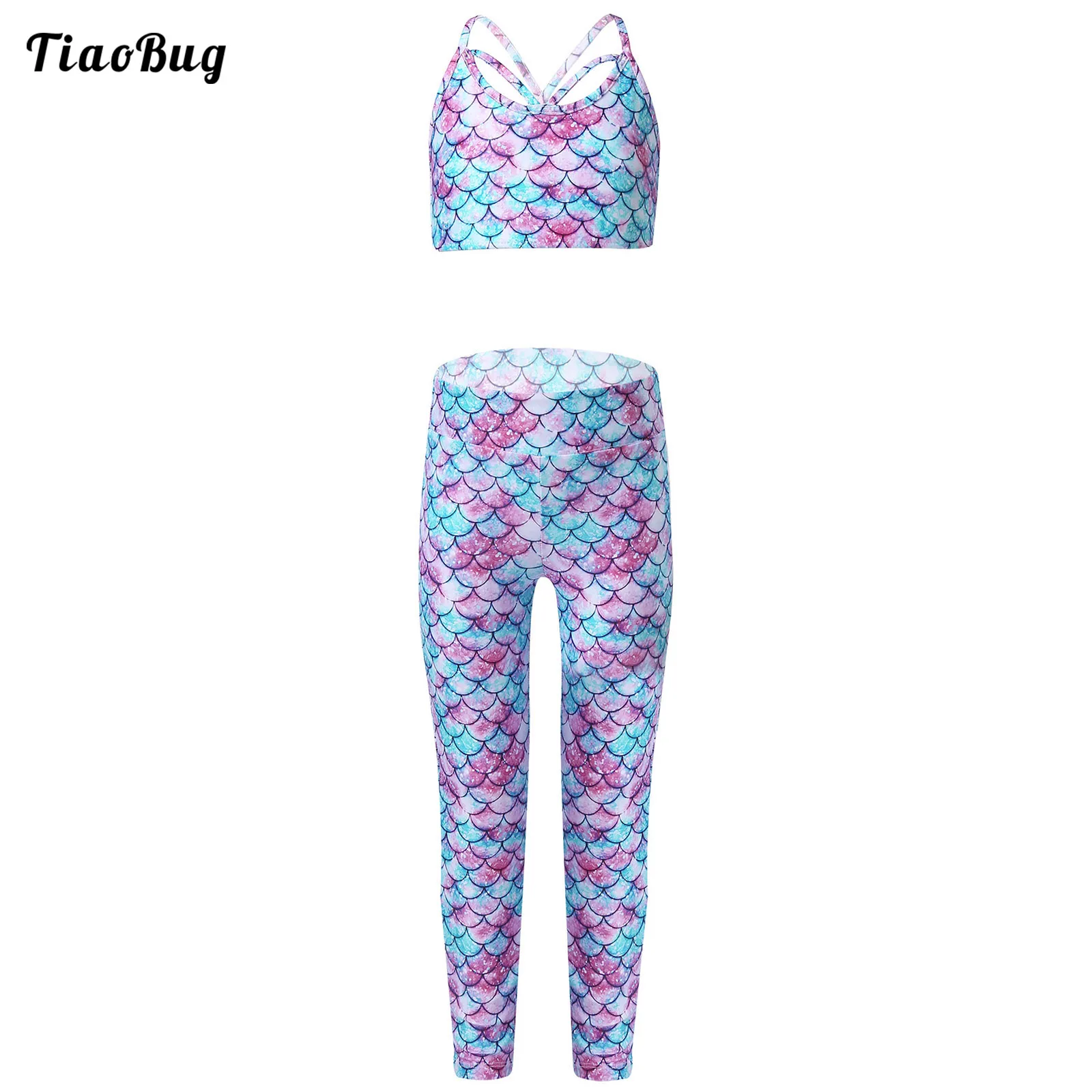 

Summer 2Pcs Kids Girls Sport Suit Shoulder Straps Cross Front Sleeveless Active Running Gym Yoga Sports Bra Top Leggings Sets