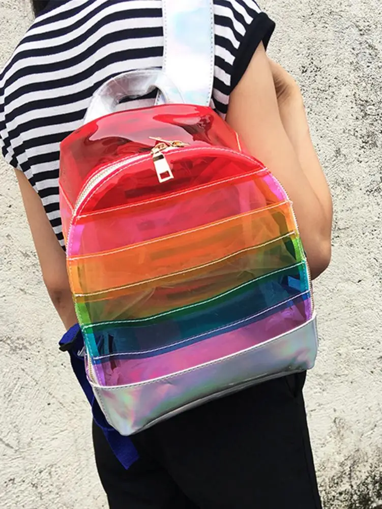 Clear Rainbow Backpack Heavy Duty PVC Transparent Backpack with Reinforced Straps Kids Boys Girls School Bags