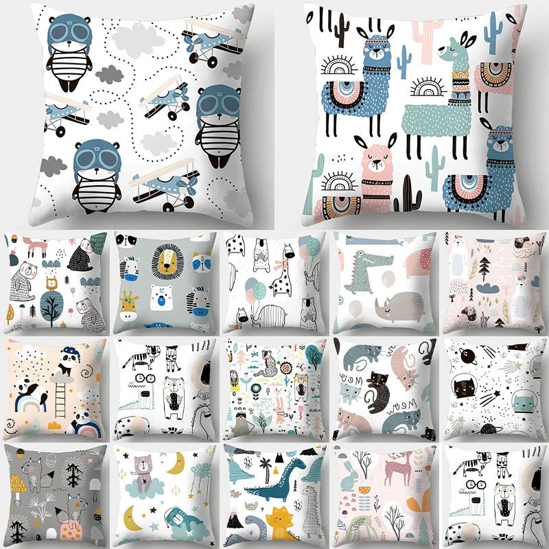 

Dinosaur Cushion Cover Alpaca Owl Panda Decorative Cushions Pillowcase Polyester Throw Pillow Sofa Decoration Pillowcover