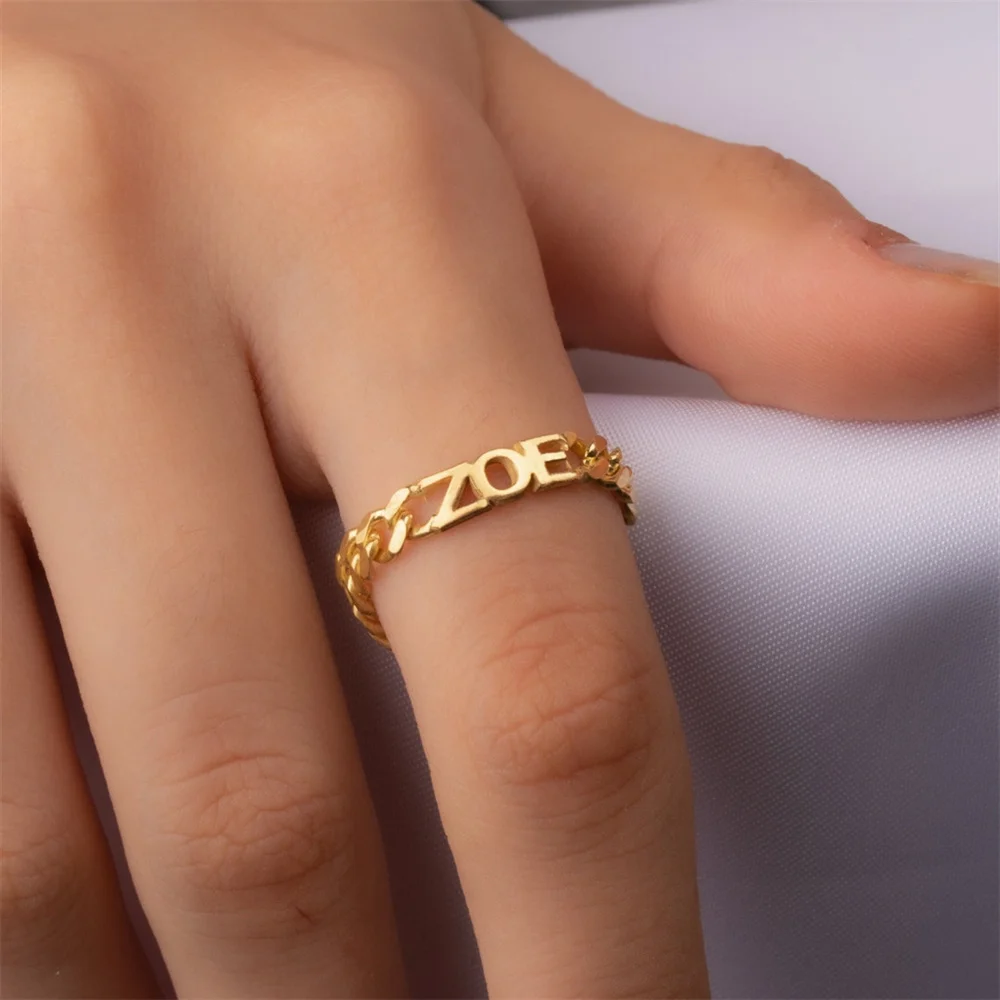 

Personalized Custom Name Ring For Women Stainless Steel Letter Chain Rings Jewelry Family Birthday Gift
