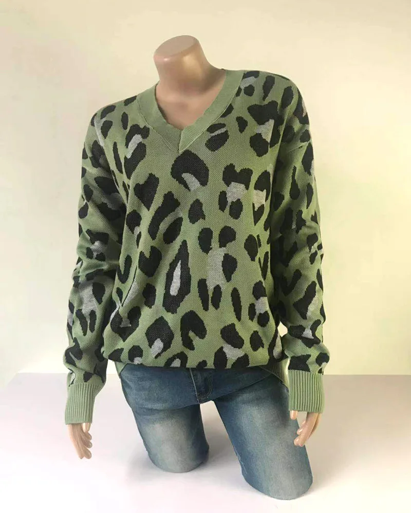 

Foridol v neck leopard print oversized pullover female autumn winter casual loose sweater jumper streetwear pull femme 2020