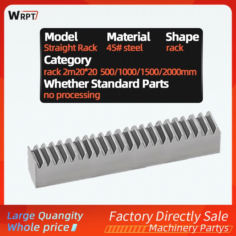 Прямозубая зубчатая рейка Mod2 правые зубья длина 20 х20 500/1000/1500/2000 мм 45 # стальные