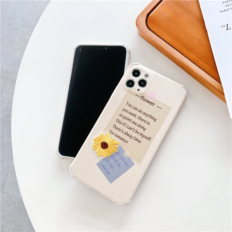 Модный Вышитый Чехол для телефона с маргариткой и надписью iPhone 11 Pro Max 7 8 Plus SE2020 X XR
