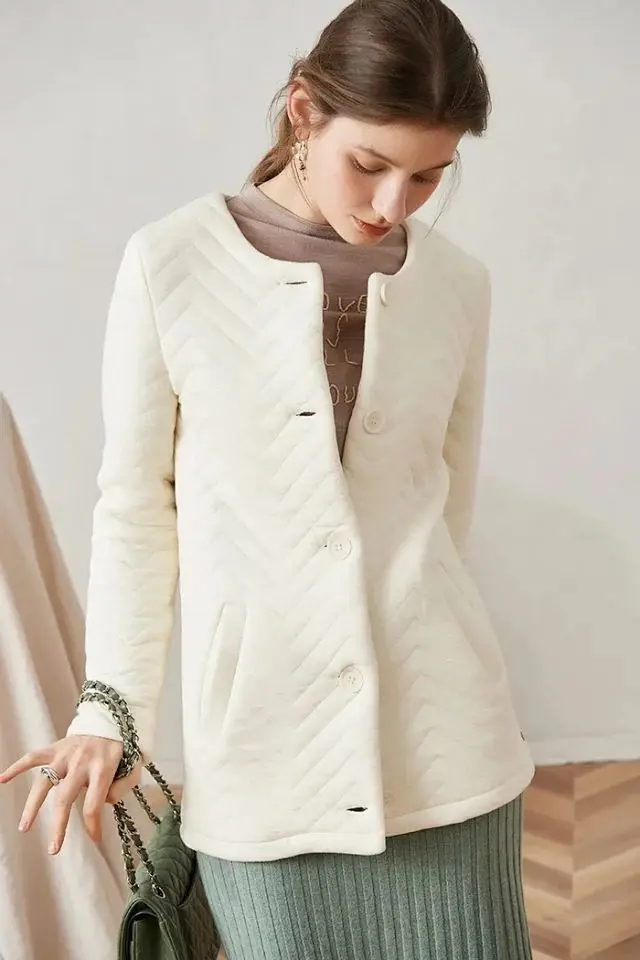 Женское пальто белая хлопковая куртка в форме бриллианта на осень и зиму