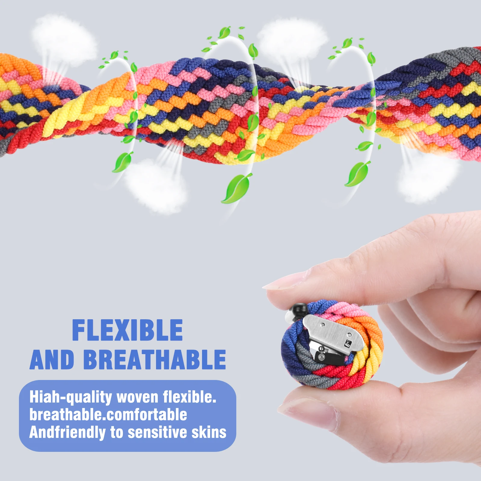 20mm 22mm Bracelet Huawei Watch Length Adjustable Braided Nylon Watchband for Samsung Galaxy Watch Active 2 Watch Strap Band