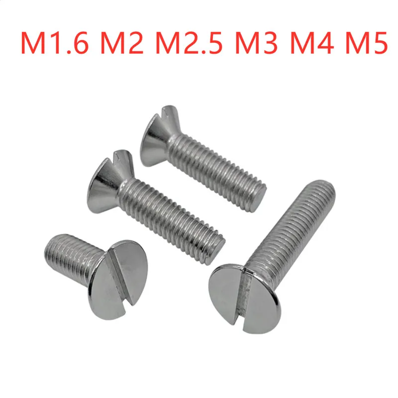 

10/50pc M1.6 M2 M2.5 M3 M4 M5 304 A2-70 stainless steel GB68 Metric Threaded Slotted Flat Countersunk Head Machine Screw Bolt