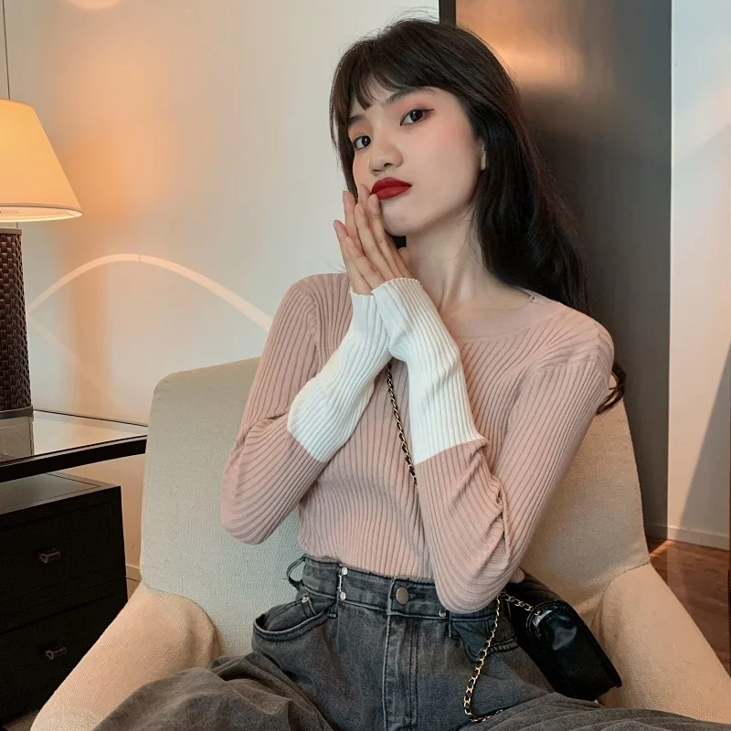 Женская осенне-зимняя блузка с большим низом новый облегающий свитер