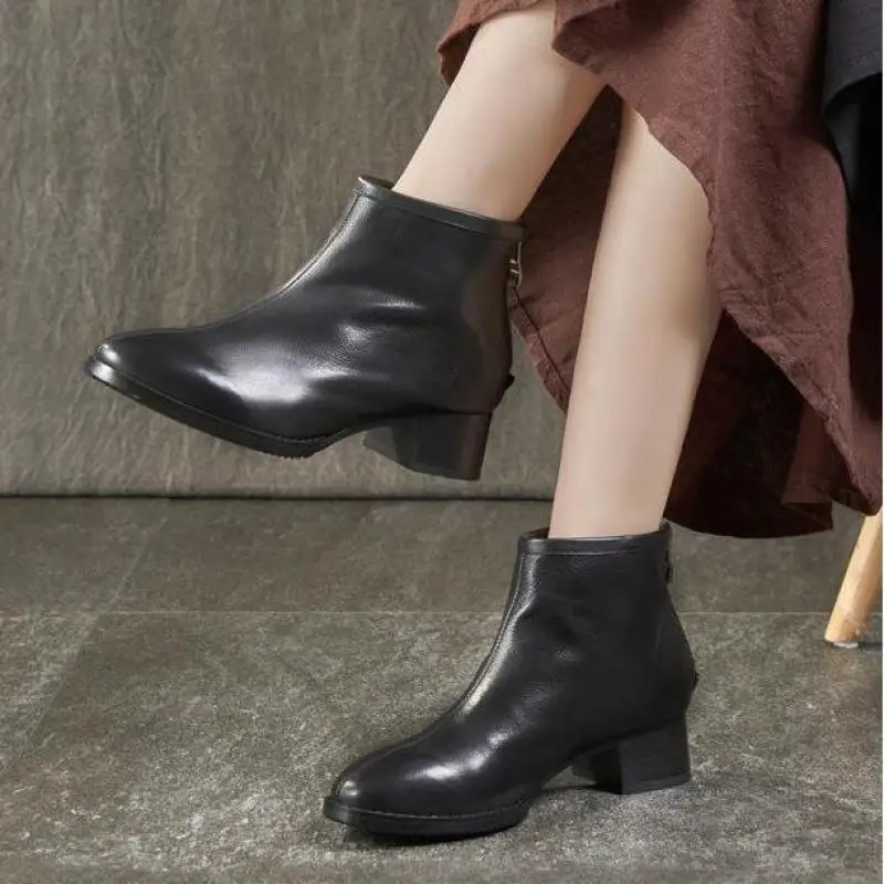 

YourSeason Ladies Winter Platform Boots 2020 New Women Genuine Leather Pointed Toe Sewing Zip Ankle Handmade High Heel Shoes