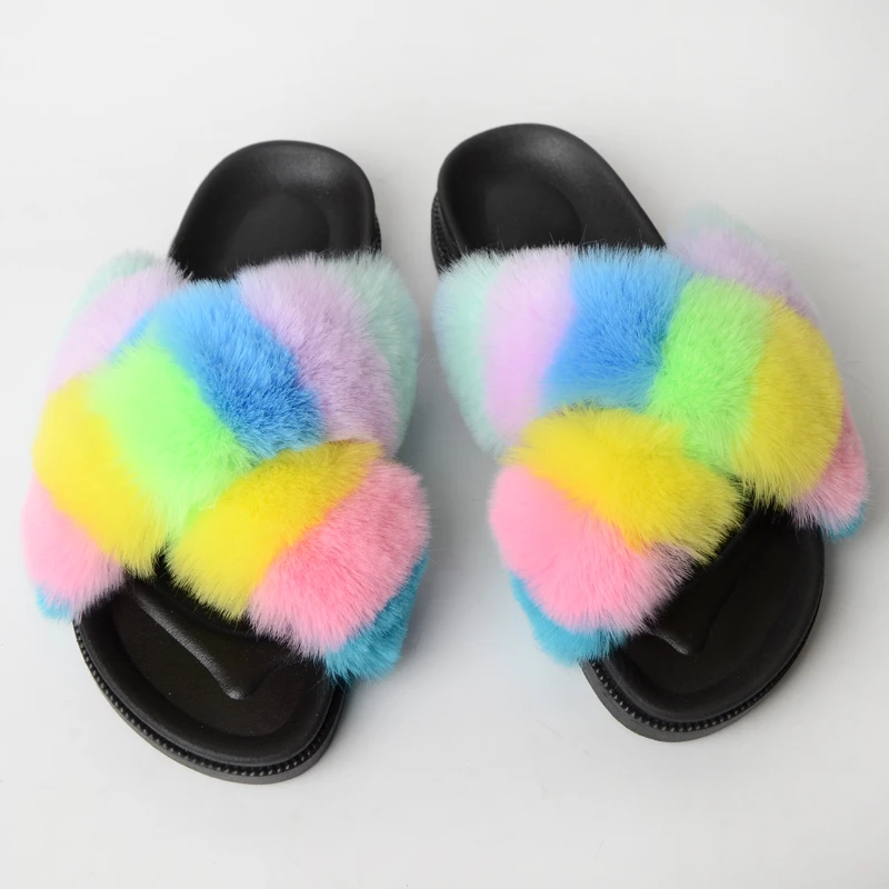 Меховые тапочки Женские домашние Шлепанцы из искусственного меха пушистые