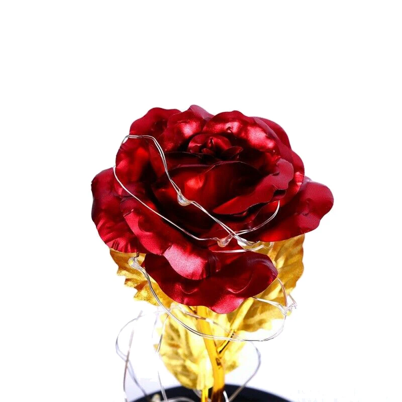 

New LED Light Gold Plating Rose Flower In Glass e Valentine's Day Girl Gift