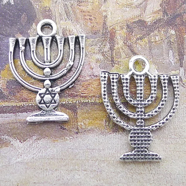 10 шт./лот 18x24 мм Holy Land Менора гексаграмма Подвески старинное серебро цвет Кулоны
