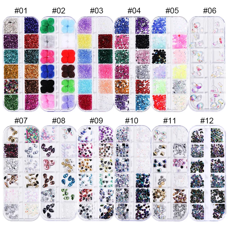 Стразы для дизайна ногтей 12 ячеек/коробка | Красота и здоровье