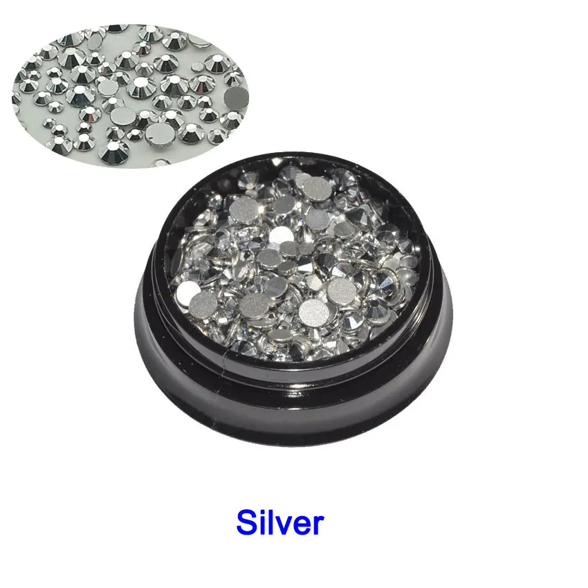 Silver 1 коробка Стразы для ногтей плоские стеклянные кристаллы 350 шт смешанный размер Charm очаровательные драгоценные камни декорации аксессуары для ногтей аксессуары - Цвет: Silver