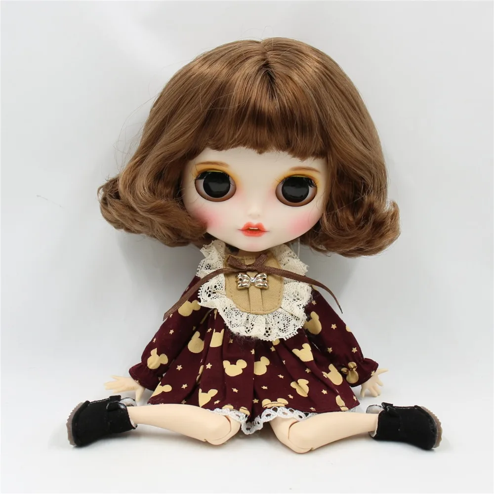 Ледяная фабрика blyth кукла 1/6 bjd белая кожа тела короткие каштановые волосы, новое матовое лицо с зубами, 30 см BL9158