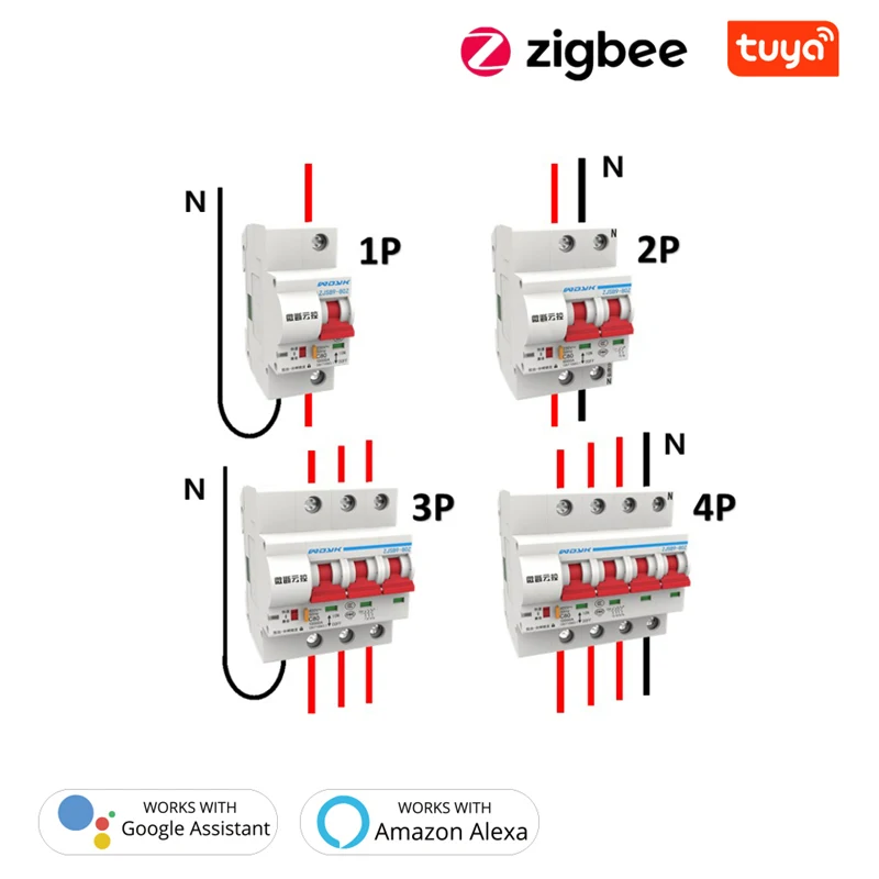 

Tuya Zigbee Circuit Breaker 1-4P Remote Control 10A-125A 220V Overload Protection Short-circuit Protection Isolating 6KA