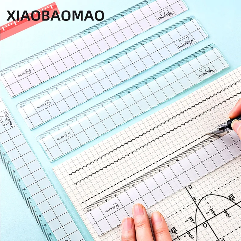 4pcs Ruler 15cm 18cm 20cm Simple Transparent Rulers with wavy lines Cute Stationery Drawing Office School Supplies