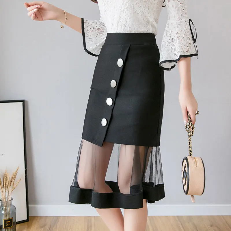

Stretch high waist bag hips skirt women mid-length slim split skirt wedding ceremony festive long skirts office lady clothes