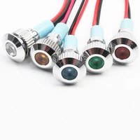 1pcs 12mm flat head led metal indicator light 12mm waterproof signal lamp 6v 12v 24v 220v with wire red yellow blue green white