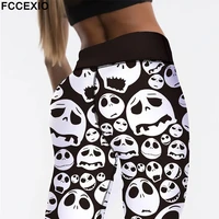 fccexio gothic style new high waist fitness dense skulls print leggings women workout legging fashion jeggings women pants
