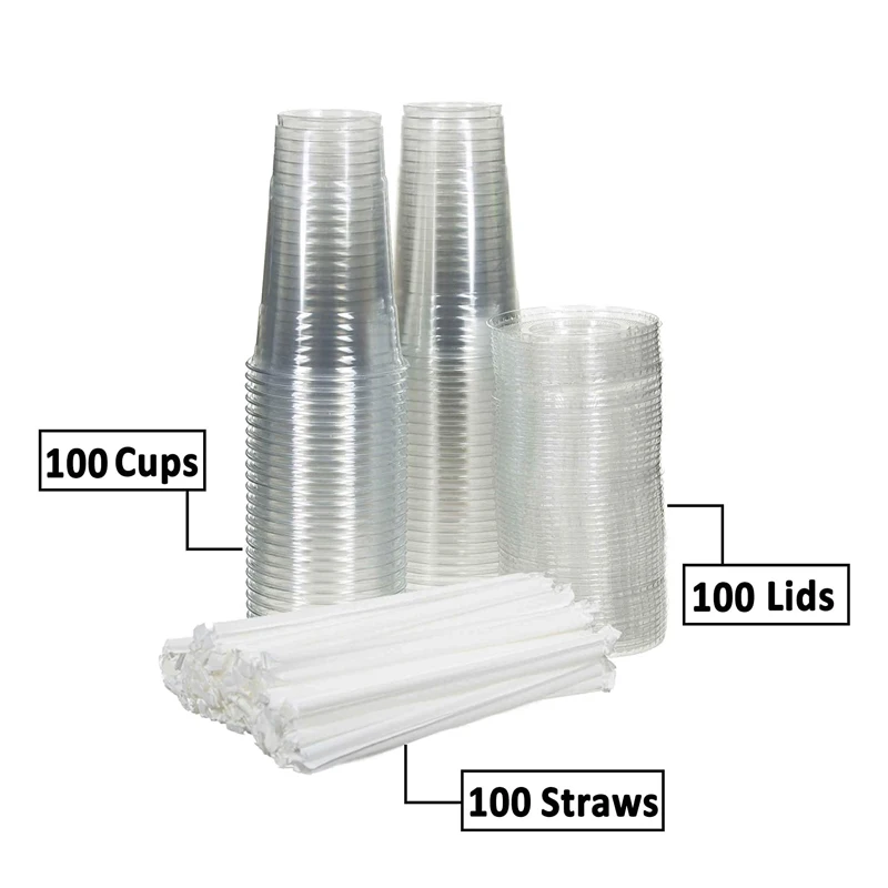 Одноразовые прозрачные пластиковые чашки с крышками и соломинкой для холодного