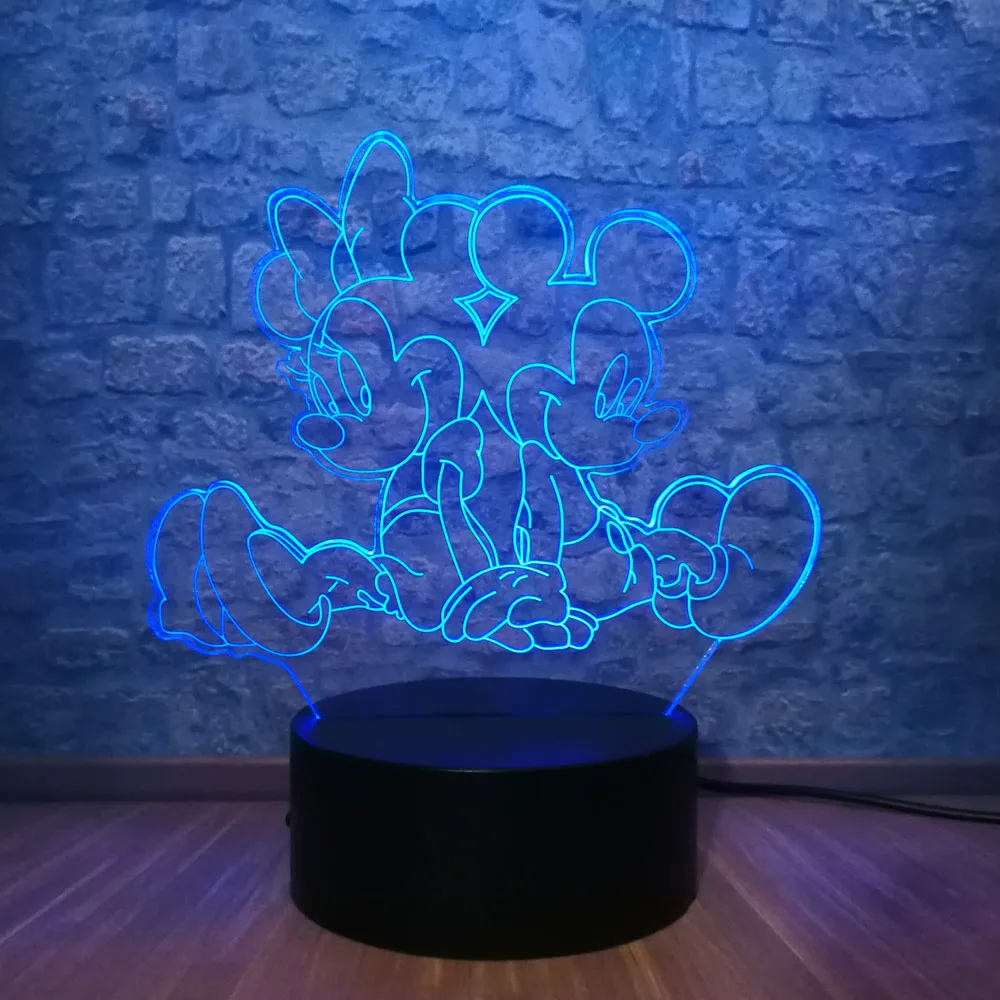 3D лампа Микки Маус Минни друзья светодиодный ночник 7 цветов Изменение USB База переключатель Рождественские декоративные детские игрушки подарок