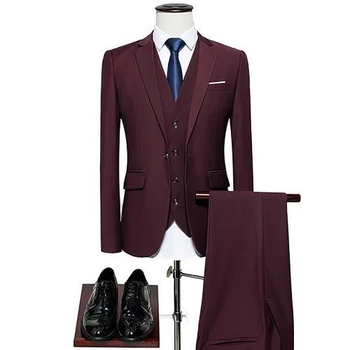 2 pieces Wine red Роскошный мужской свадебный костюм, мужские блейзеры, приталенные костюмы для мужчин, деловой вечерний синий классический черный M-6XL, мужской смокинг - Цвет: 2 pieces Wine red