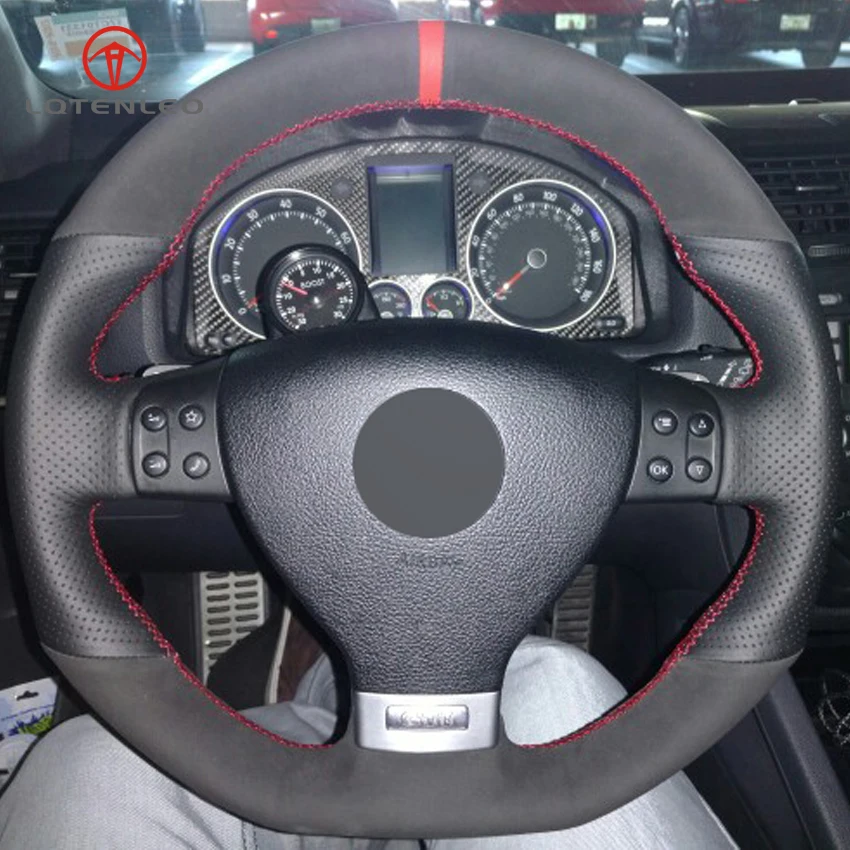 LQTENLEO черная замша натуральная кожа DIY чехол рулевого колеса автомобиля для Volkswagen