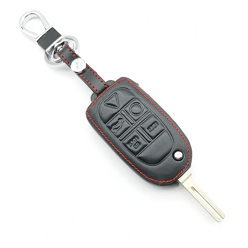 Genuine Leather Remote Control Keychain Car Key Cover For Volvo S80 S60 V50 V70 XC70 XC90 5 Buttons Key Case