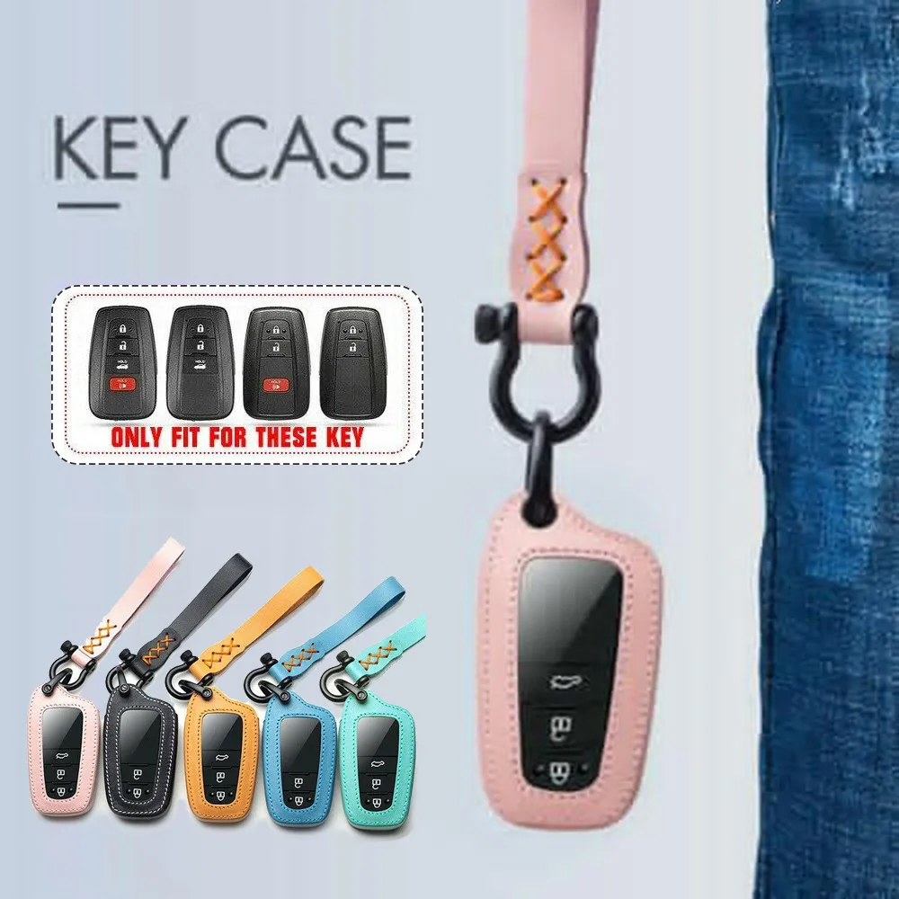 

Genuine Leather Car Smart Key Fob Case Cover For Toyota Camry C-HR Avalon RAV4 Key Case Hard Shell