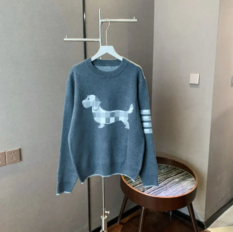 

Juice Snow 2021 Spring & Antumn Casual Top New Age Style Hit Color Puppy Pattern Striped Sleeves Pullover Knitting Sweater