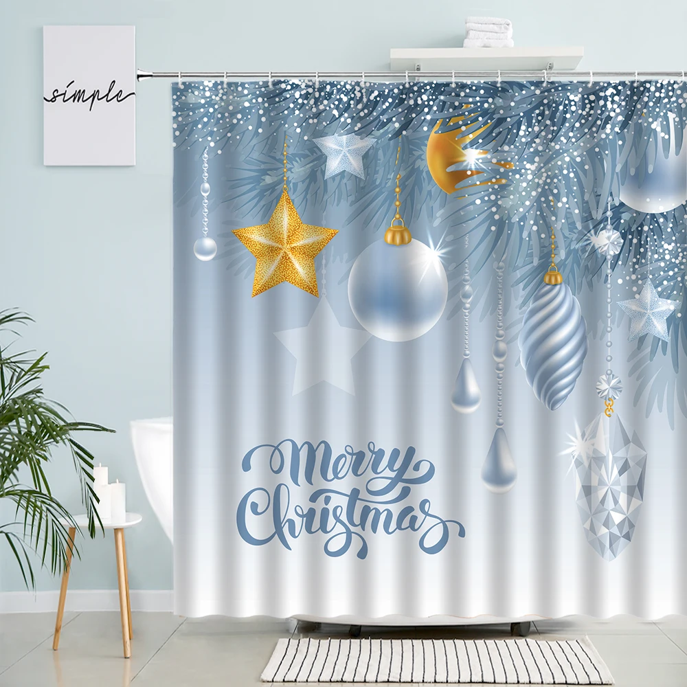 Синие рождественские занавески для душа в комплекте мультяшный олень