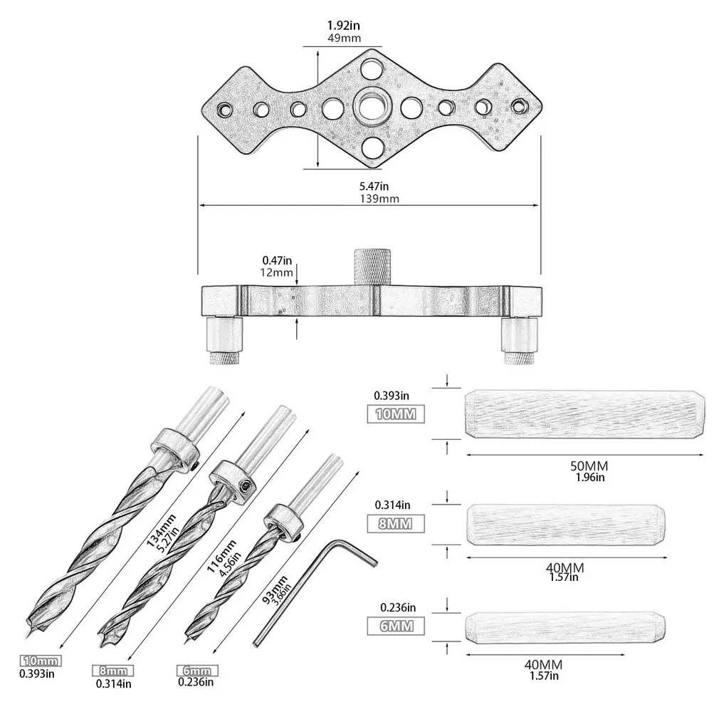 

Vertical Pocket Holen Jig Woodworking Dowelling Self Centering Drill Guide Kit Wood Drilling Locator Hole Puncher Tools